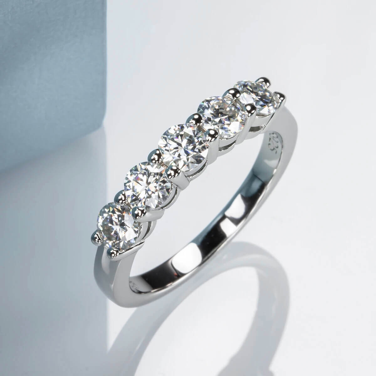 Anel Prata 925 Aparador Moissanite 5 Pontas