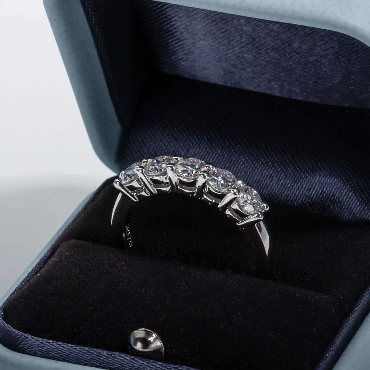 Anel Prata 925 Aparador Moissanite 5 Pontas