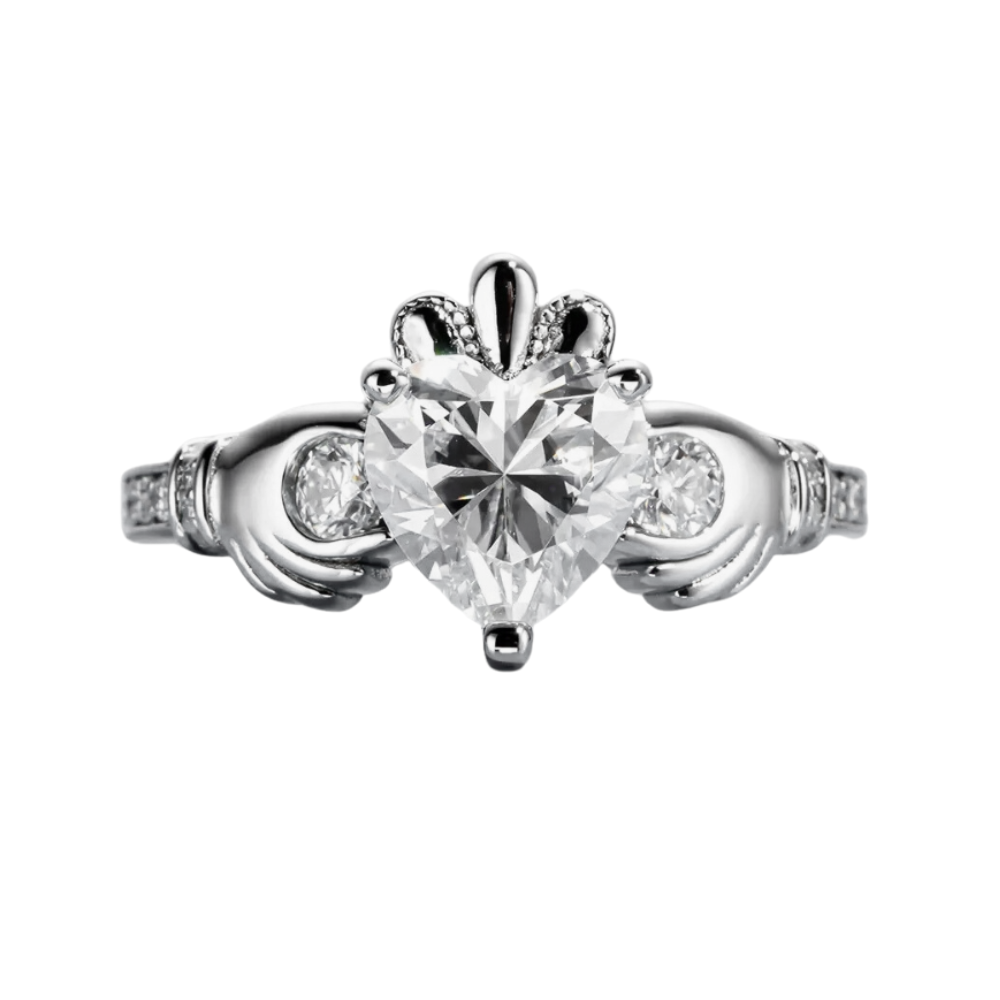 Anel Prata 925 Celta Moissanite Claddagh Irlandês