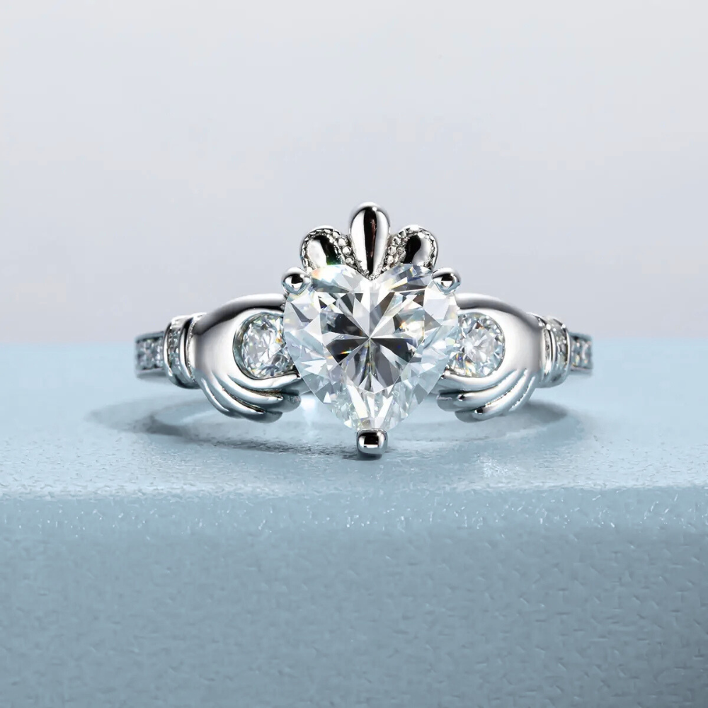 Anel Prata 925 Celta Moissanite Claddagh Irlandês