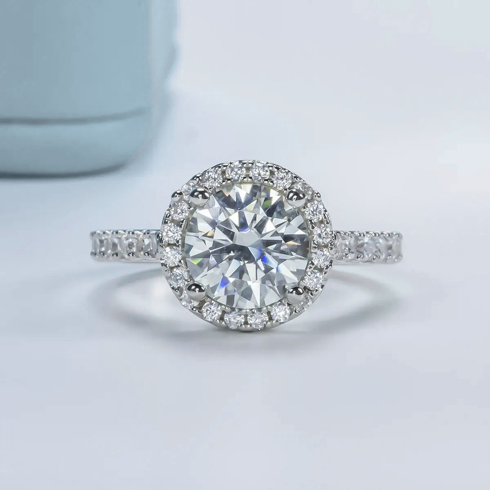 Anel Prata 925 Solitário Moissanite Clássico Cravejado