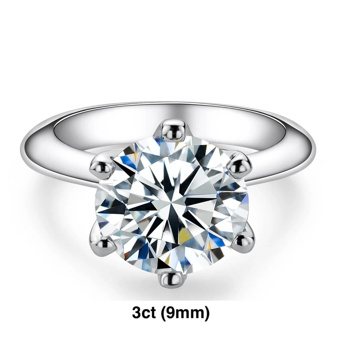 Anel Prata 925 Solitário Moissanite Clássico Grand