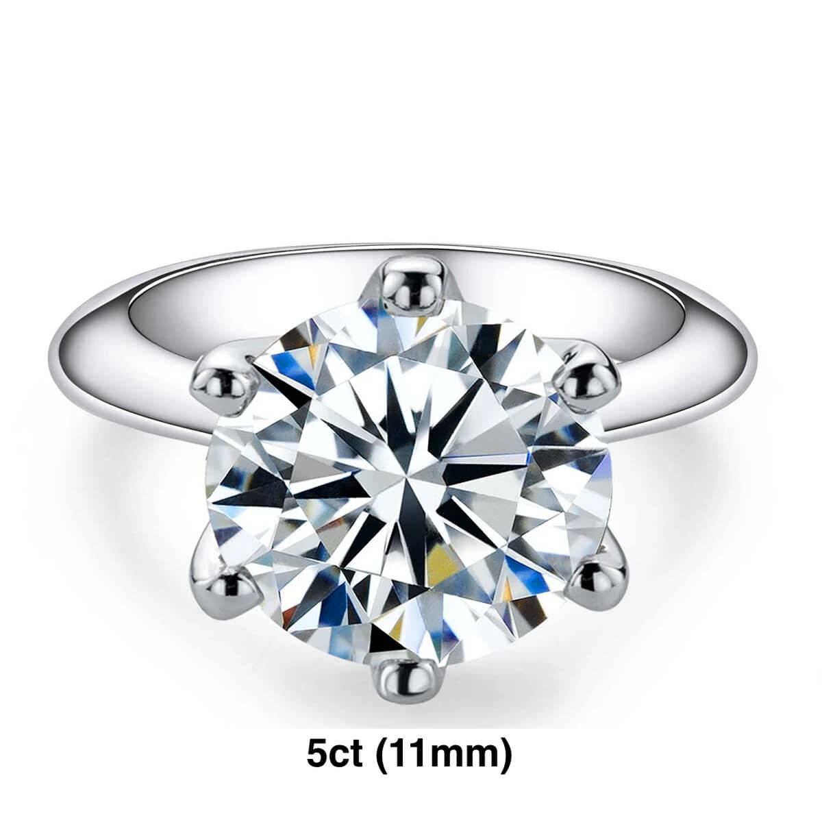 Anel Prata 925 Solitário Moissanite Clássico Grand