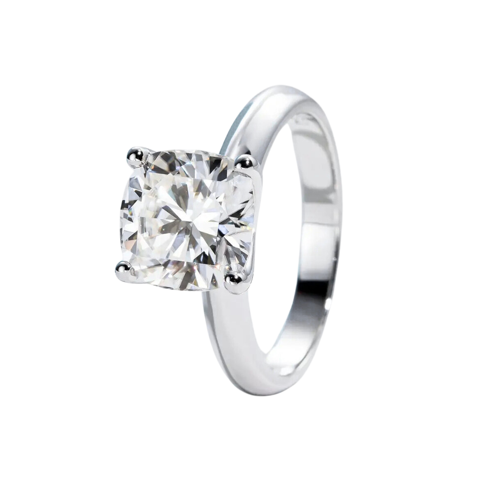 Anel Prata 925 Solitário Moissanite Corte Almofada Clássico