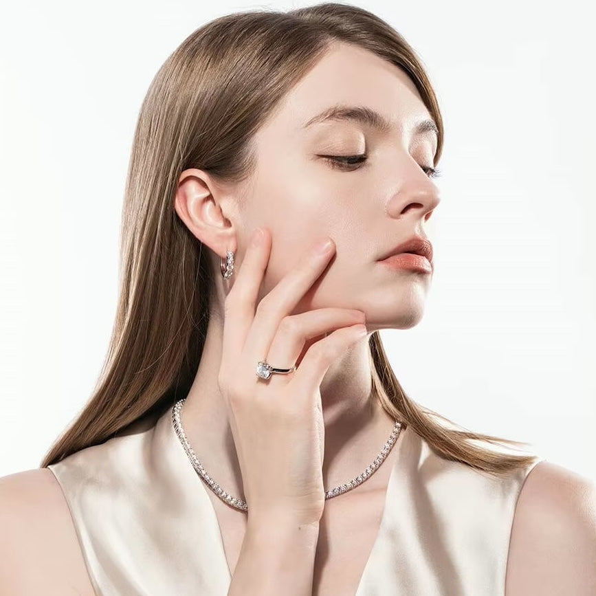 Anel Prata 925 Solitário Moissanite Corte Almofada Clássico