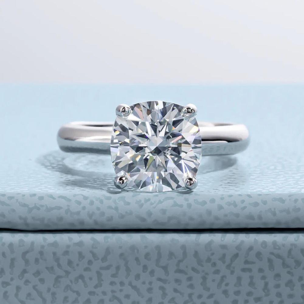Anel Prata 925 Solitário Moissanite Corte Almofada Clássico