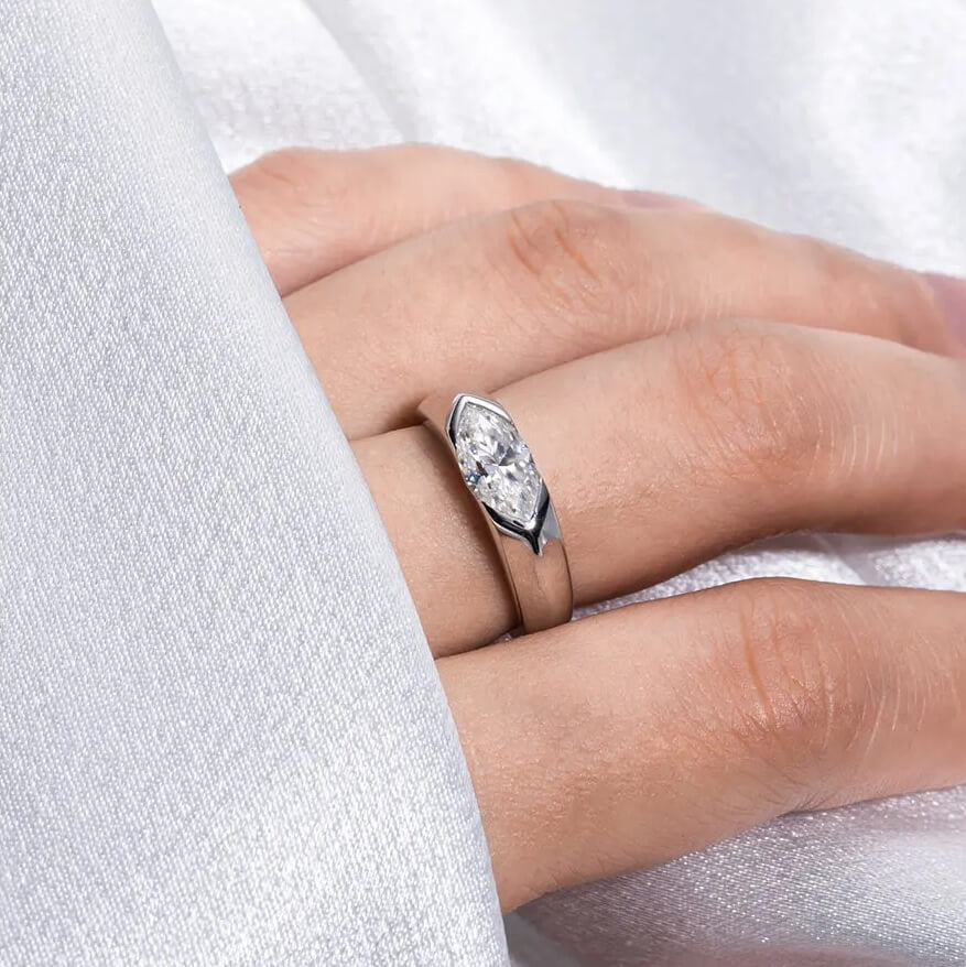 Anel Prata 925 Moissanite Corte Marquise