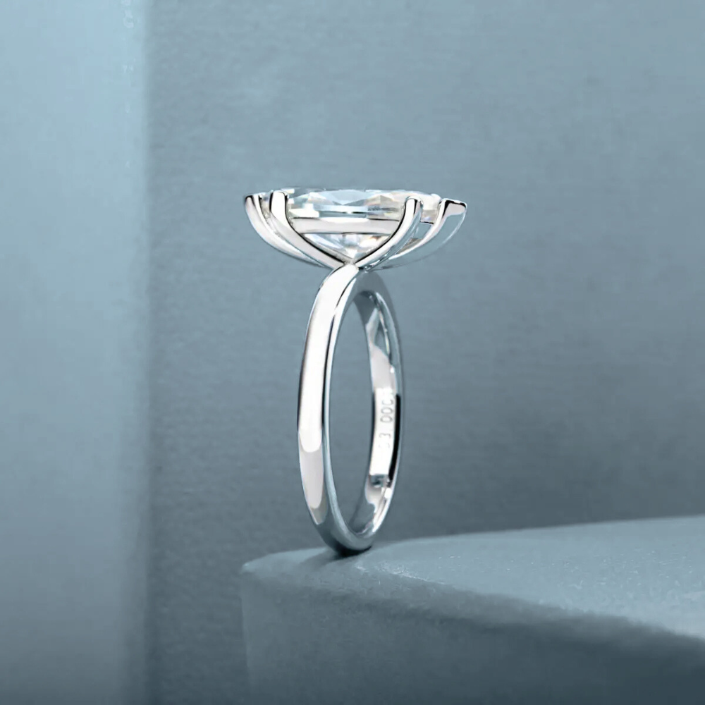 Anel Prata 925 Solitário Moissanite Corte Marquise Clássico