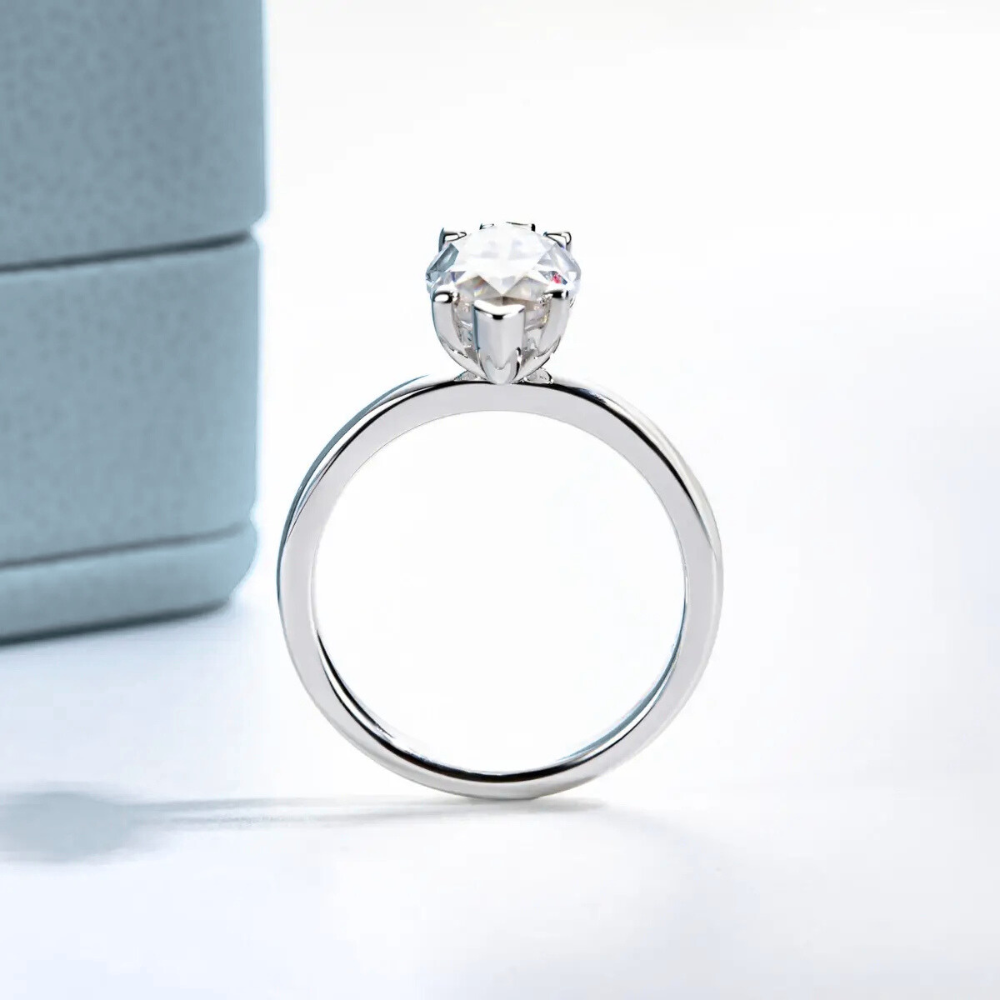 Anel Prata 925 Solitário Moissanite Corte Marquise Clássico