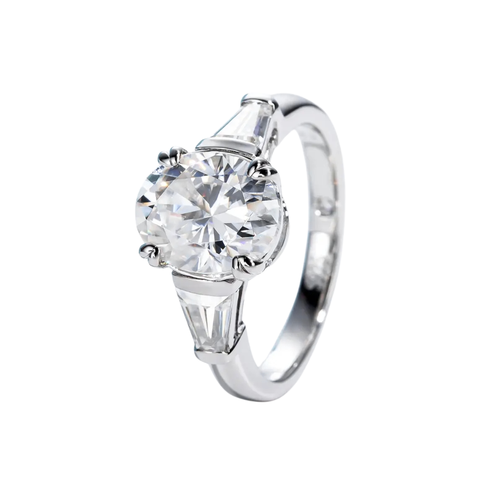 Anel Prata 925 Solitário Moissanite Corte Oval Triplo
