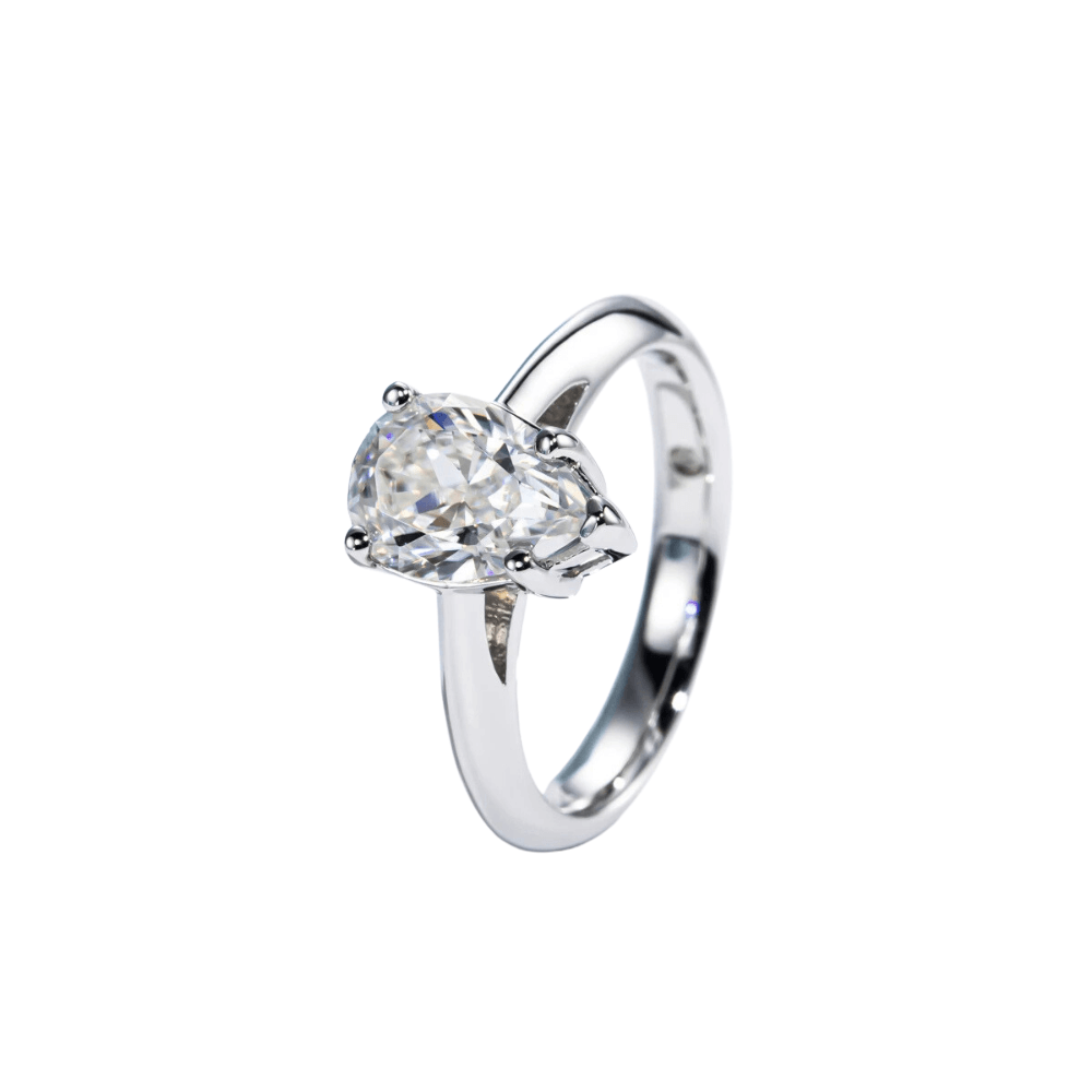 Anel Prata 925 Solitário Moissanite Corte Pera Clássico