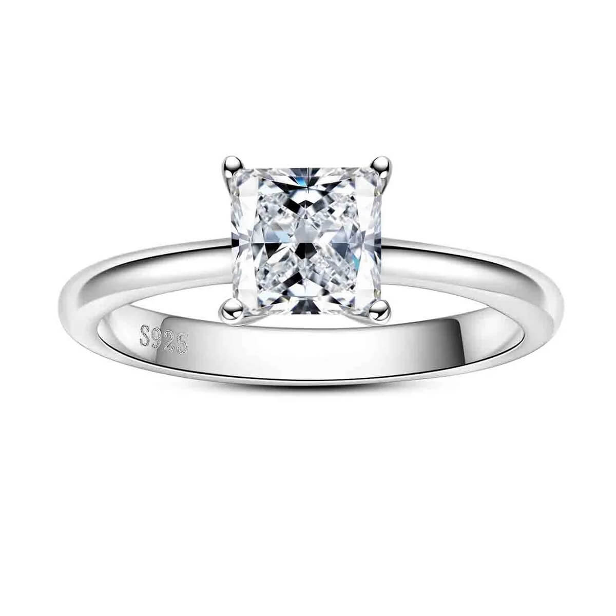 Anel Prata 925 Solitário Moissanite Corte Princesa