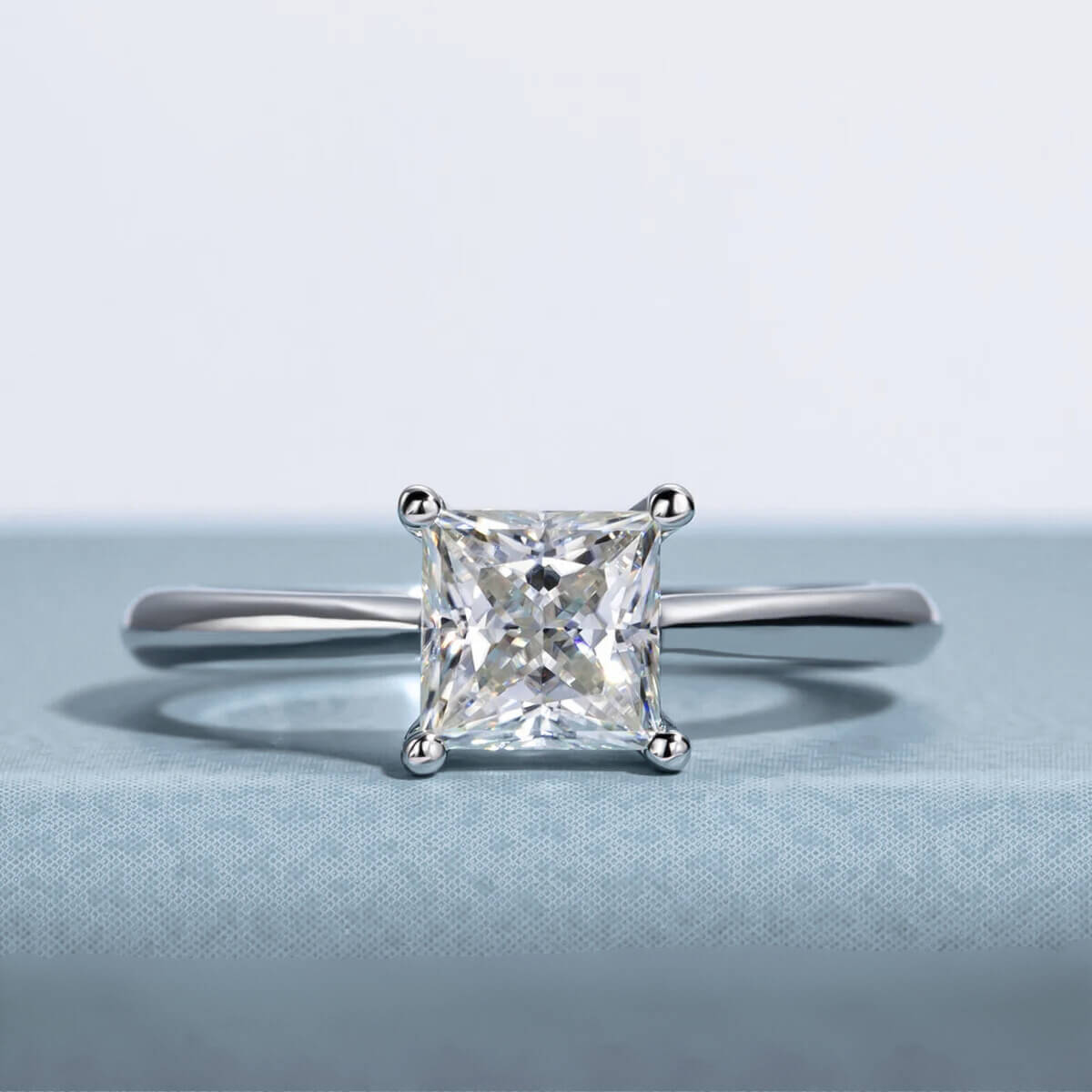 Anel Prata 925 Solitário Moissanite Corte Princesa