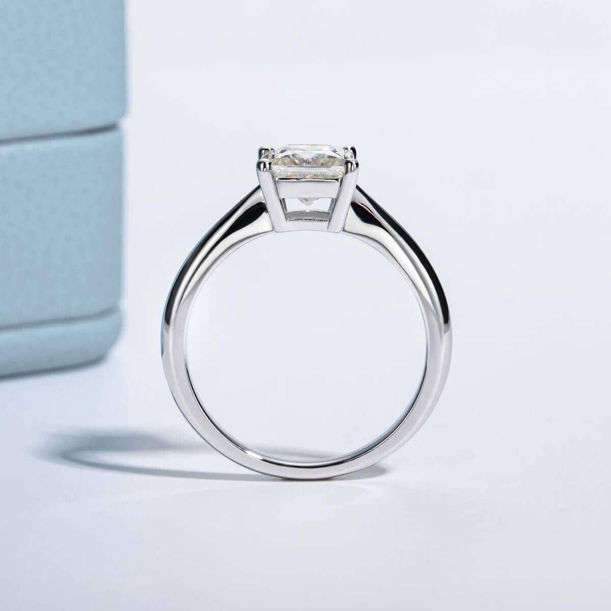 Anel Prata 925 Solitário Moissanite Corte Princesa