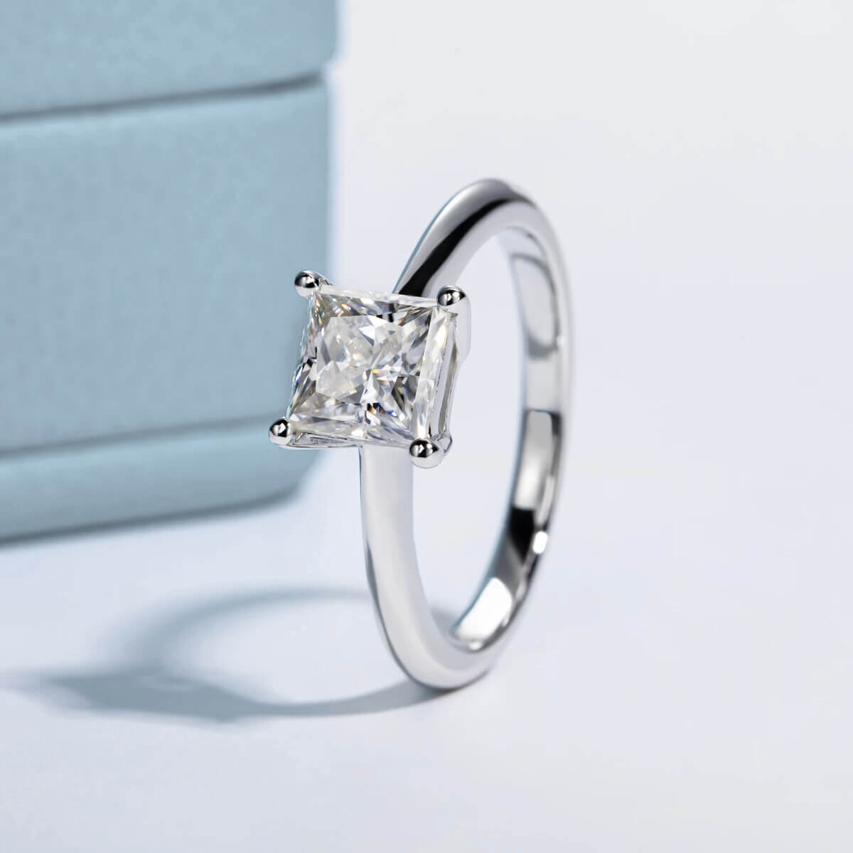 Anel Prata 925 Solitário Moissanite Corte Princesa