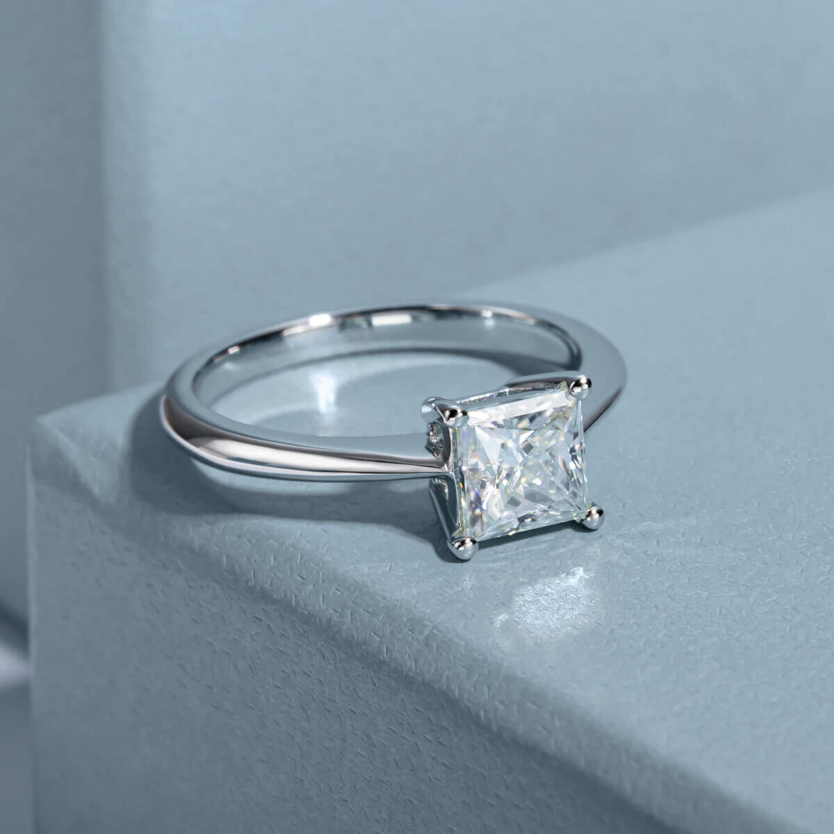Anel Prata 925 Solitário Moissanite Corte Princesa