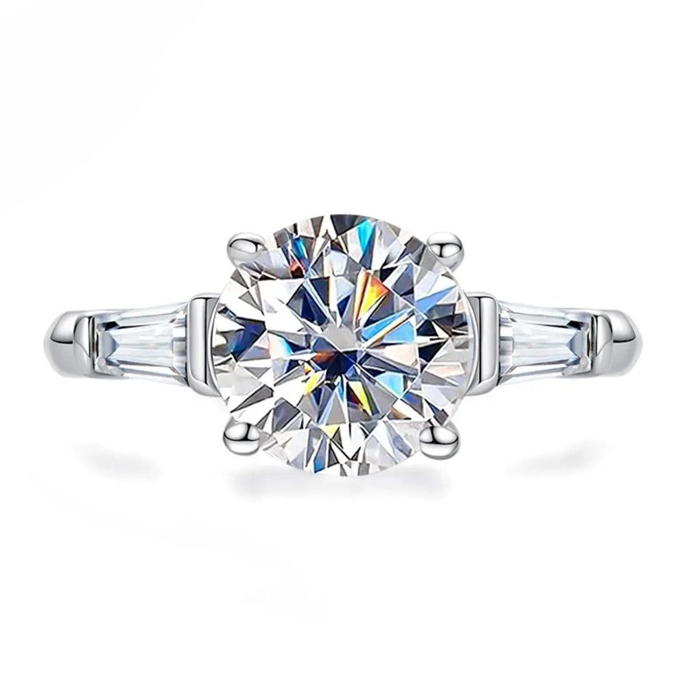 Anel Prata 925 Solitário Moissanite Três Pedras