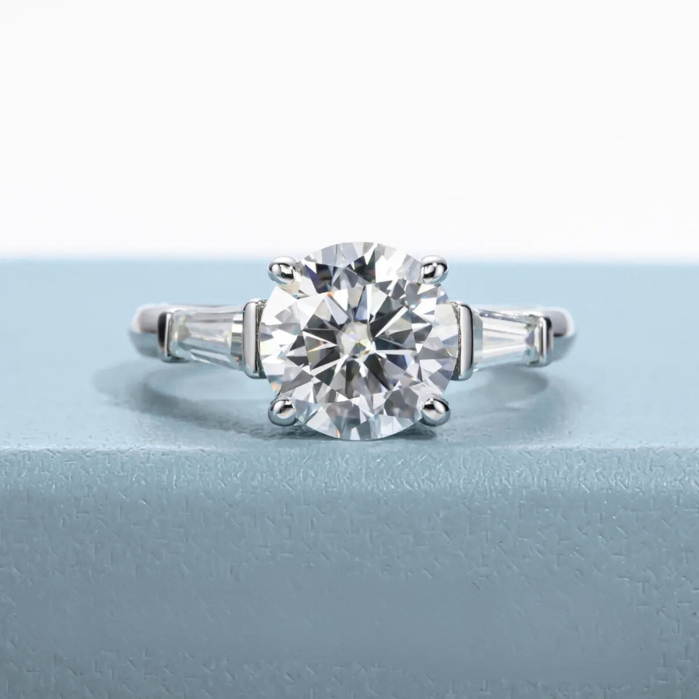 Anel Prata 925 Solitário Moissanite Três Pedras