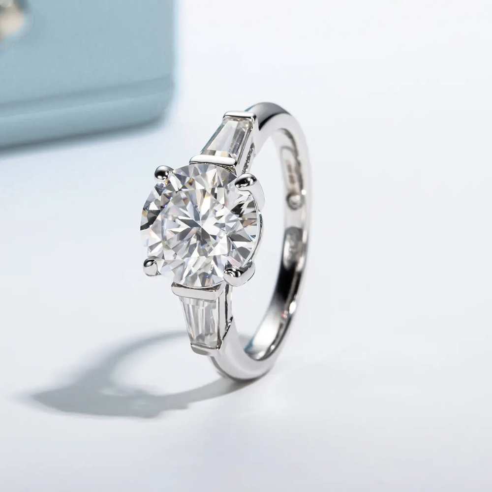 Anel Prata 925 Solitário Moissanite Três Pedras