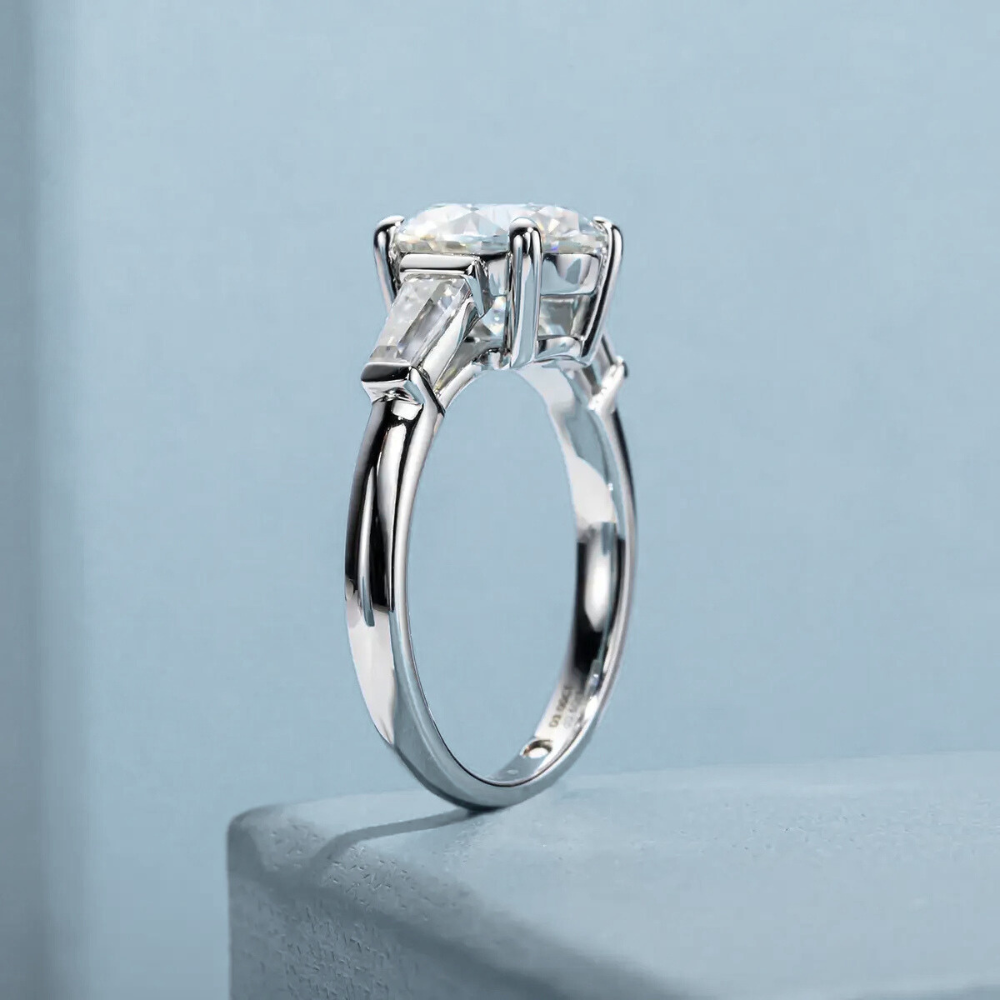 Anel Prata 925 Solitário Moissanite Três Pedras