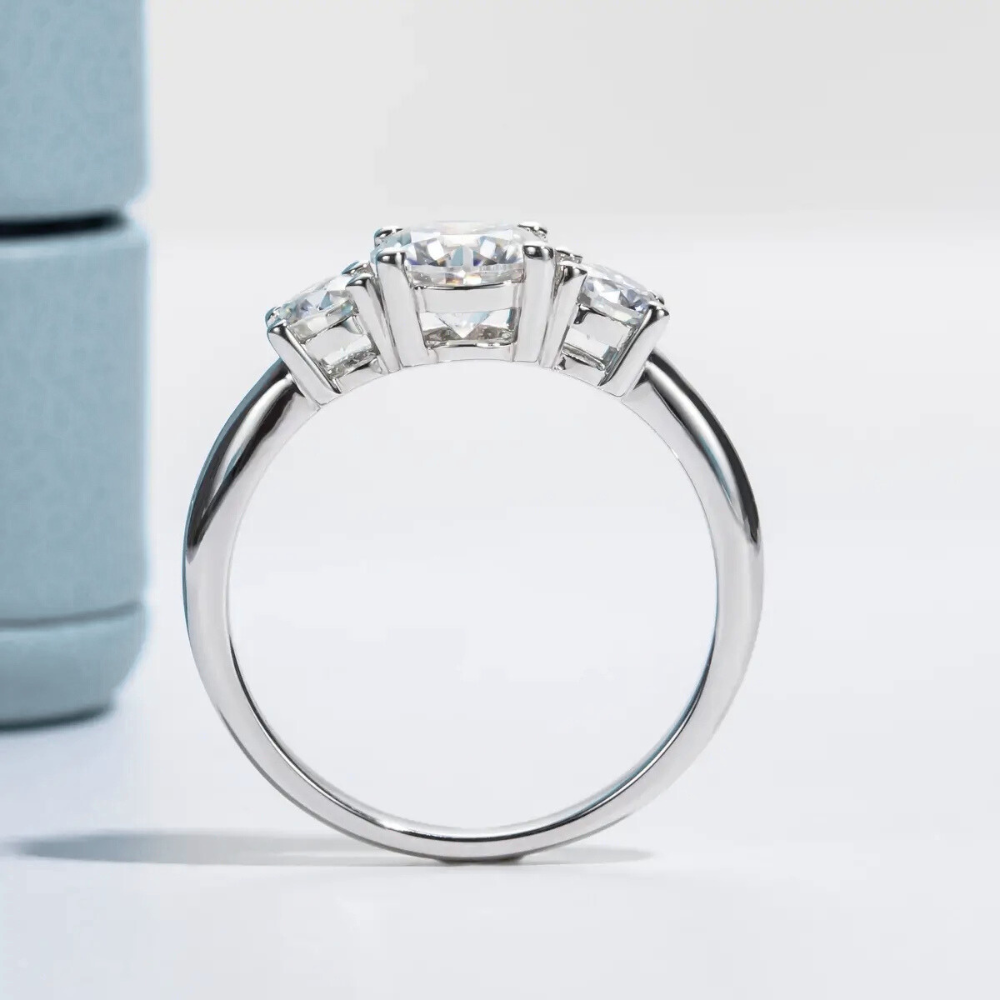 Anel Prata 925 Solitário Moissanite Triplo