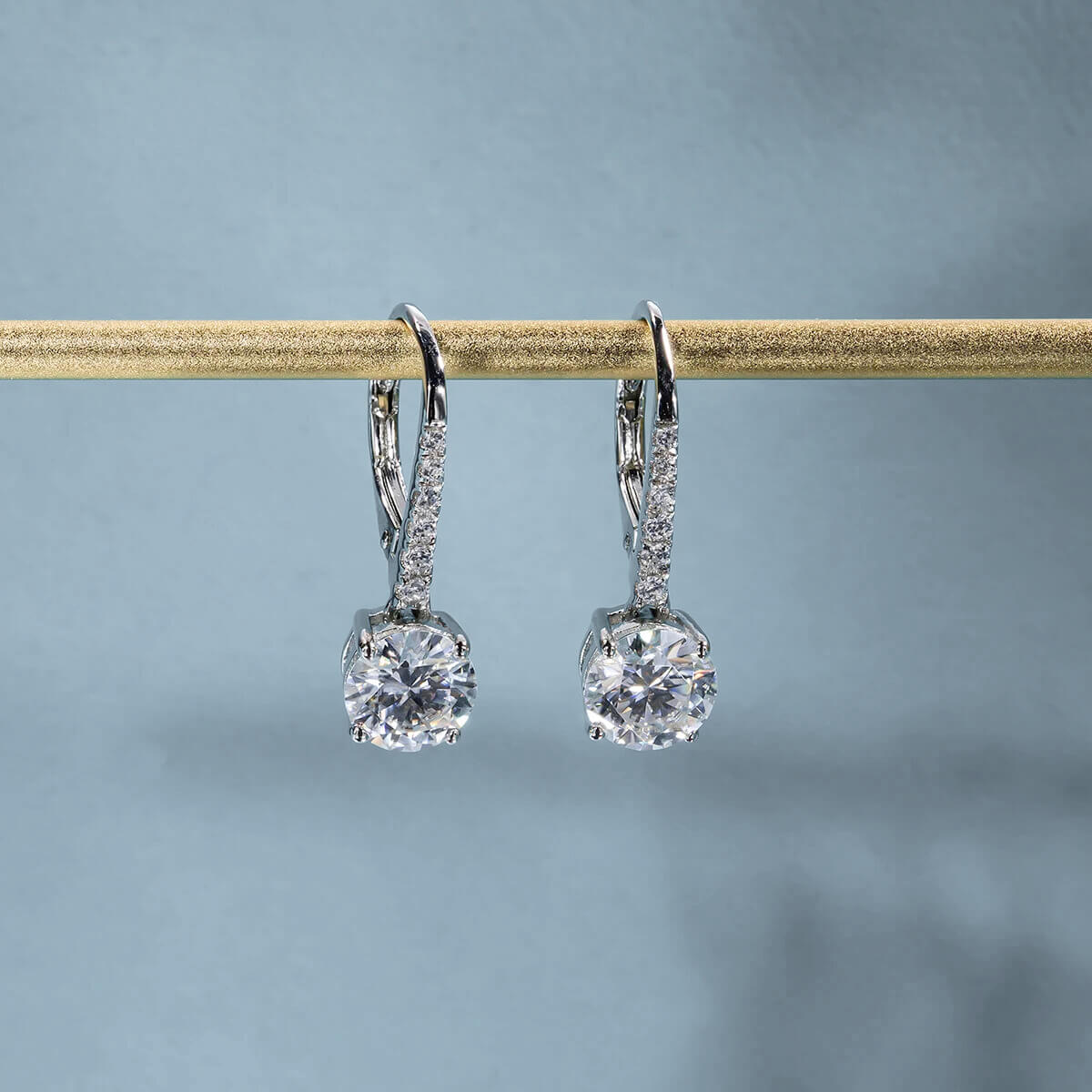 Brinco Prata 925 Moissanite Arco Gota Cravejado