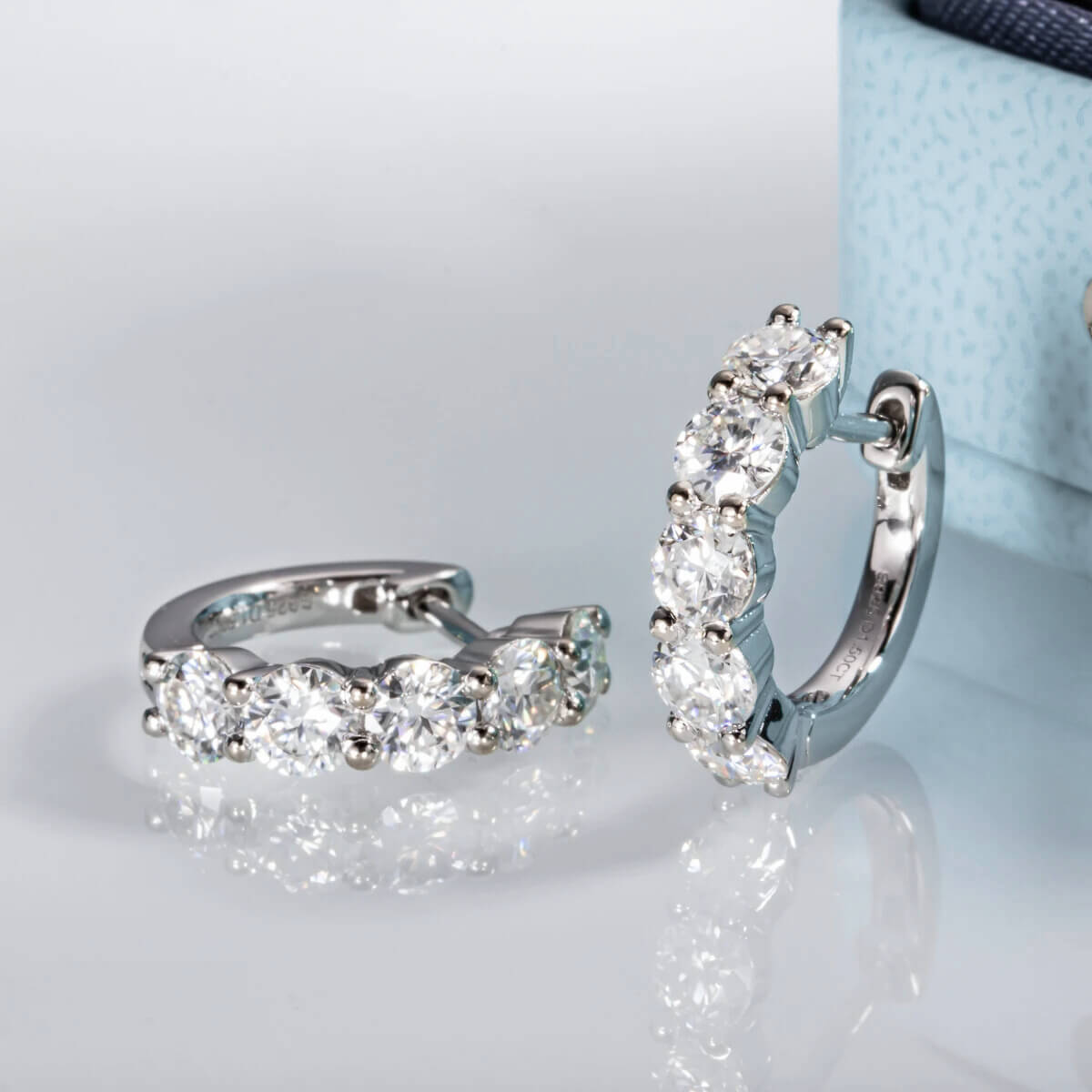 Brinco Prata 925 Moissanite Argola 5 Pontas