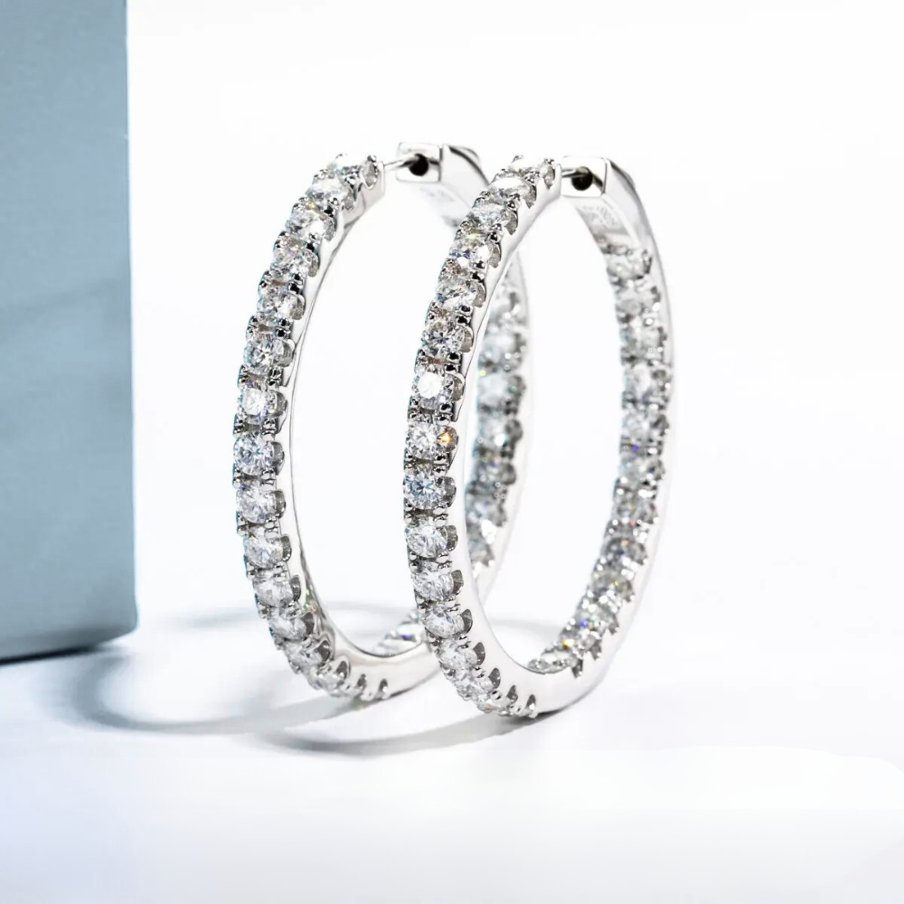 Brinco Prata 925 Moissanite Argola Cravejada