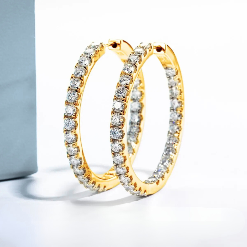 Brinco Prata 925 Moissanite Argola Cravejada