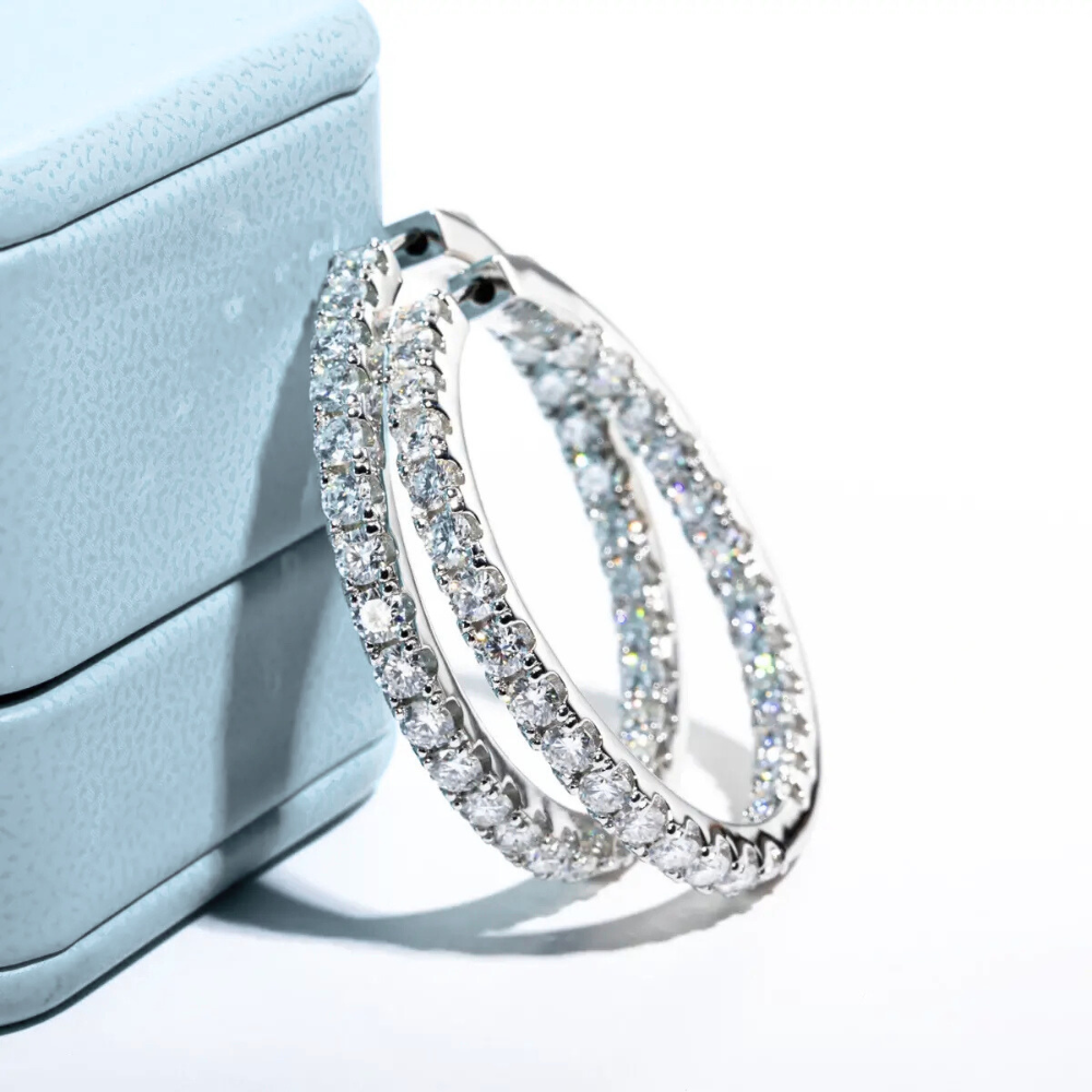 Brinco Prata 925 Moissanite Argola Cravejada