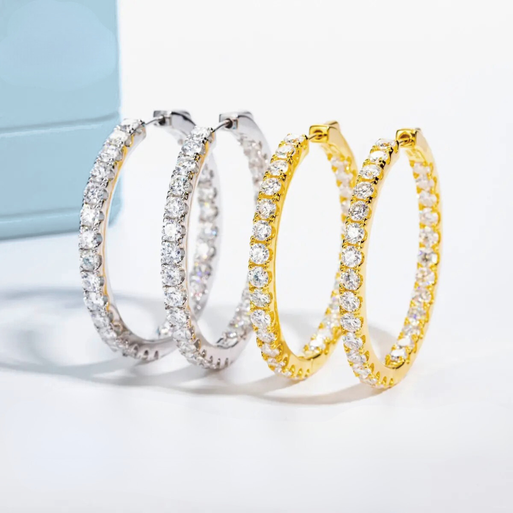 Brinco Prata 925 Moissanite Argola Cravejada