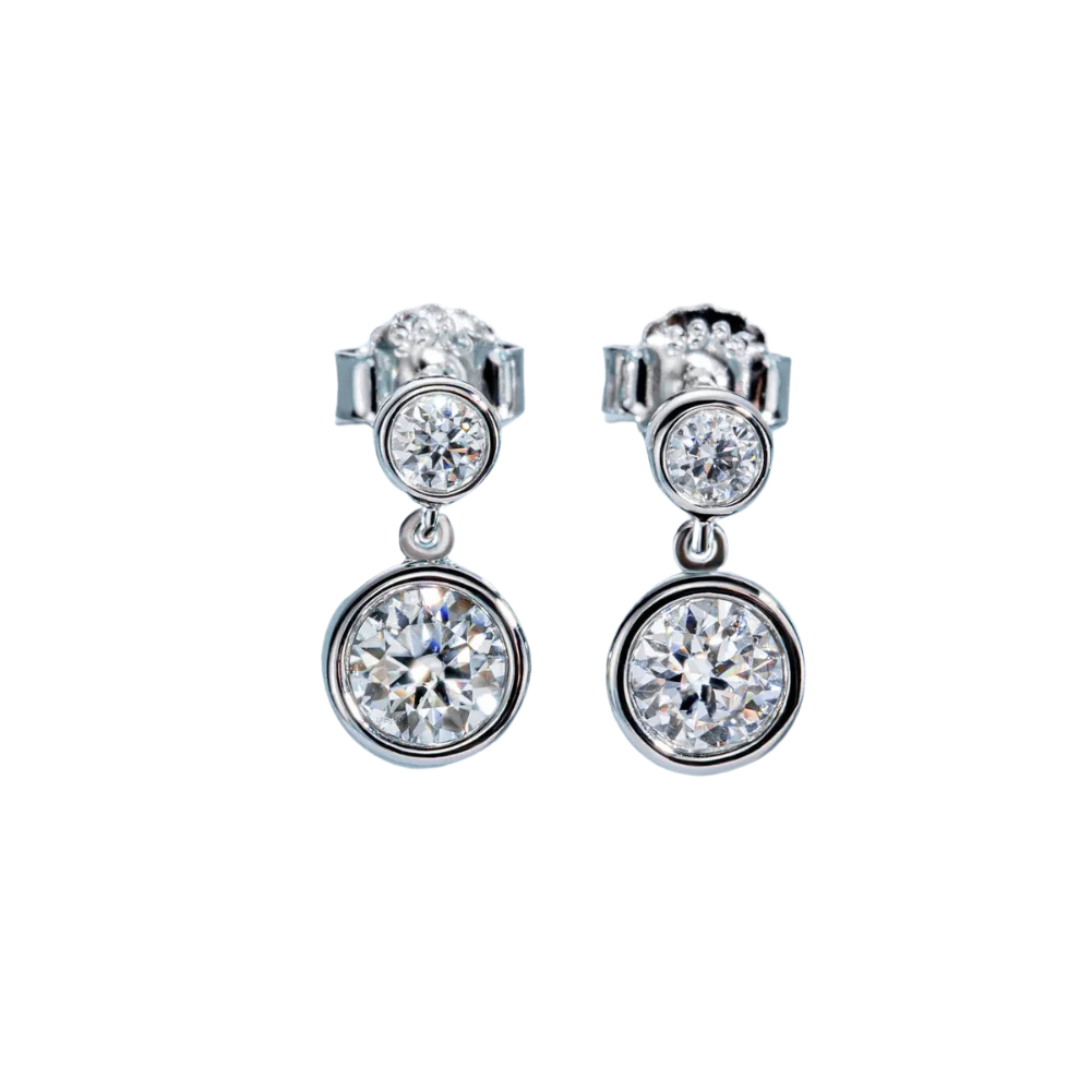 Brinco Prata 925 Moissanite Ponto Duplo Cravação Inglesa