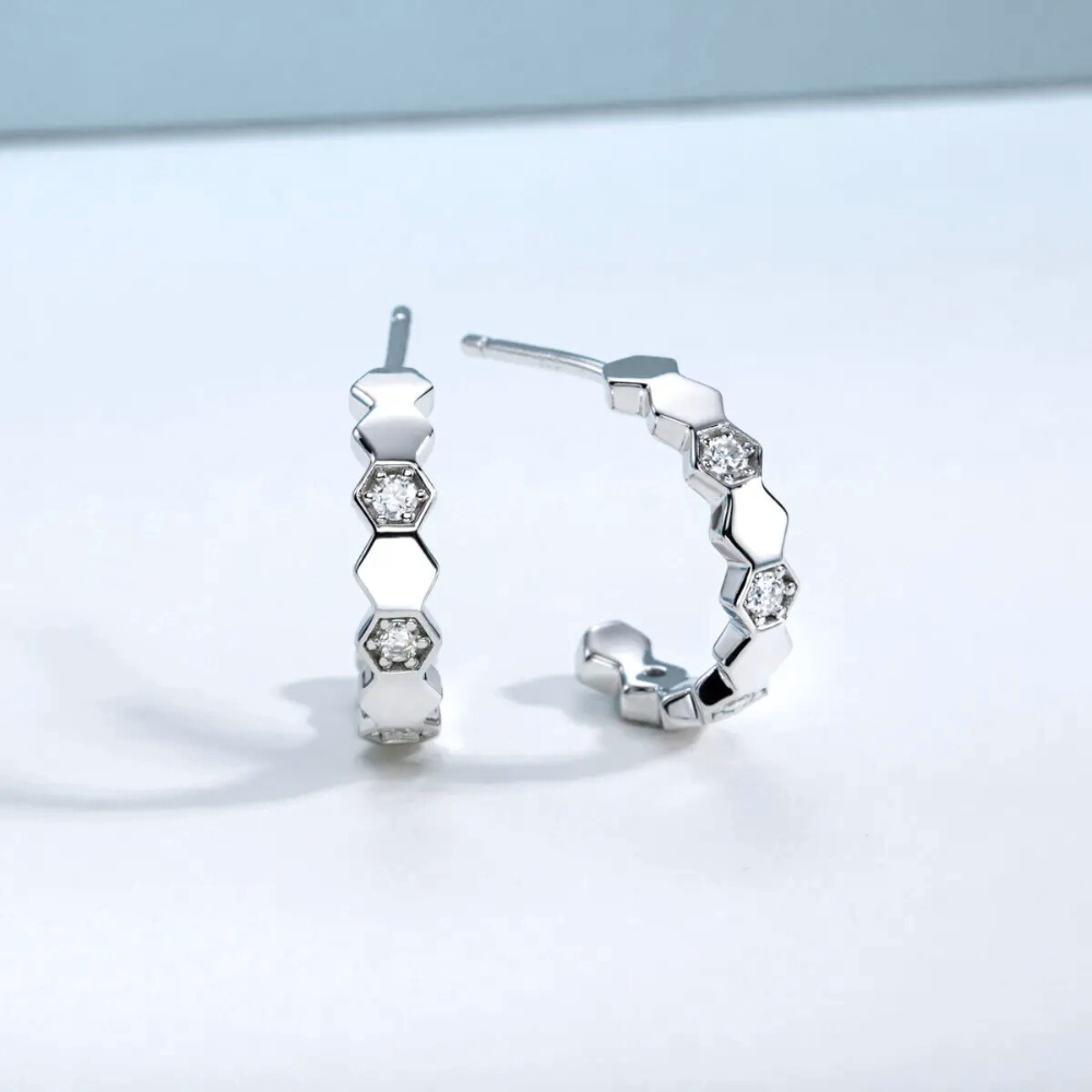 Brinco Prata 925 Moissanite Colmeia