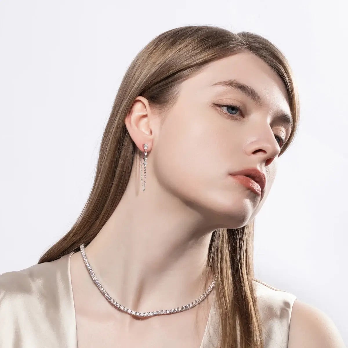 Brinco Prata 925 Moissanite Corrente