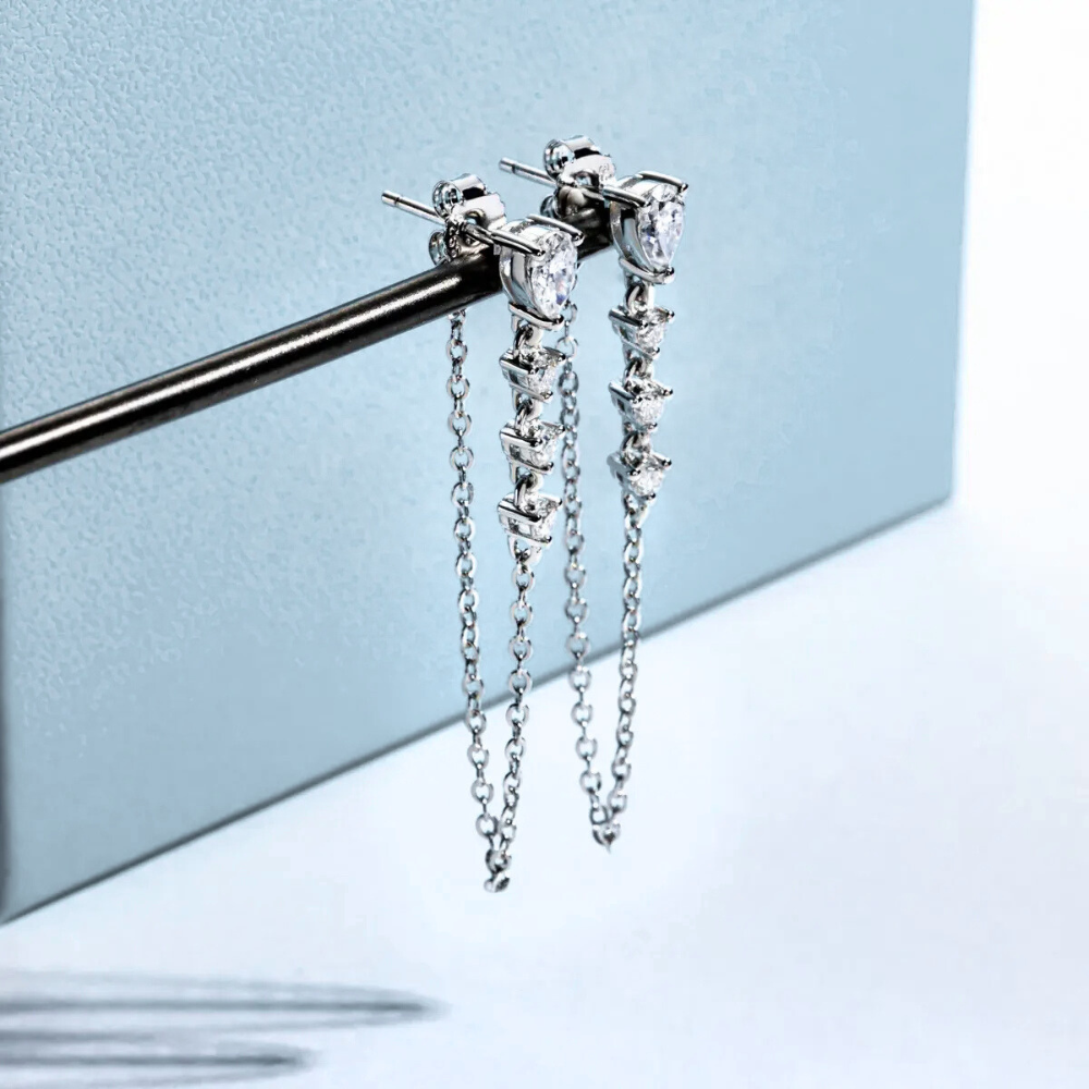 Brinco Prata 925 Moissanite Corrente