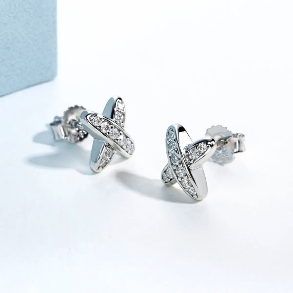 Brinco Prata 925 Moissanite Cruzada