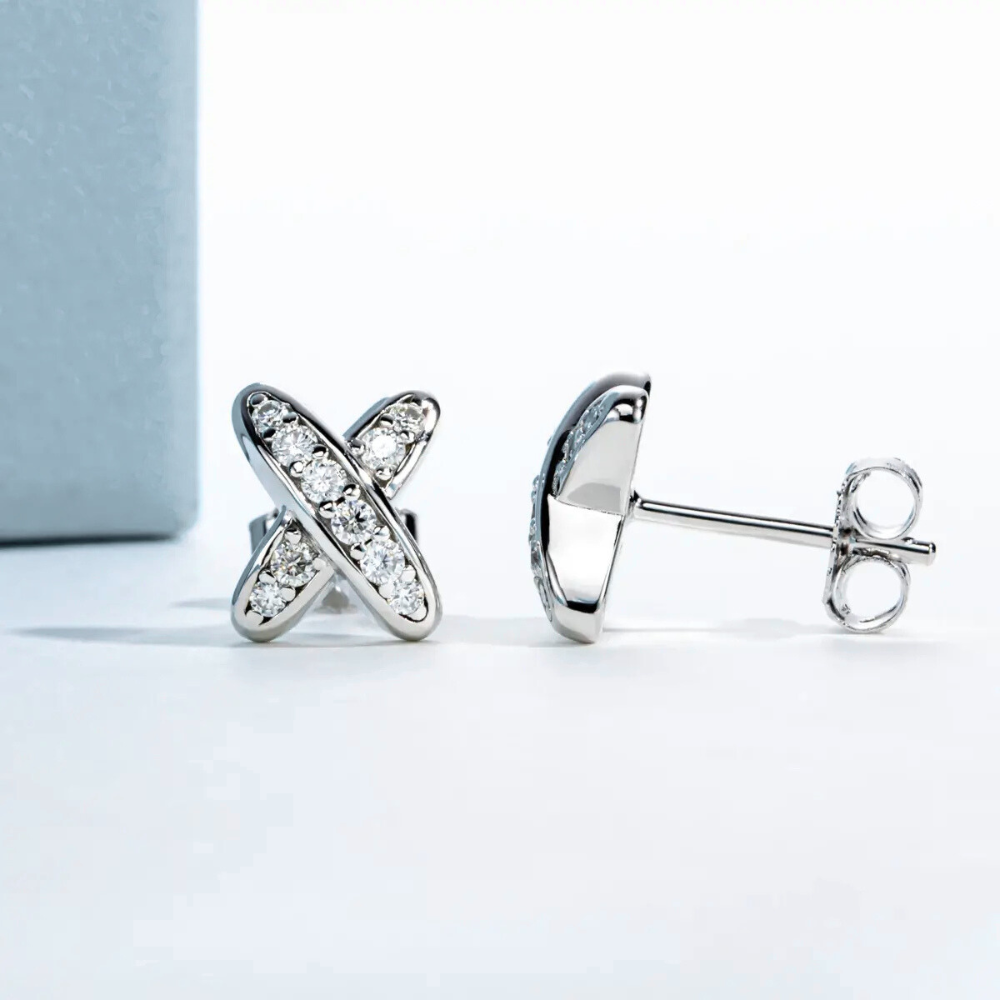 Brinco Prata 925 Moissanite Cruzada