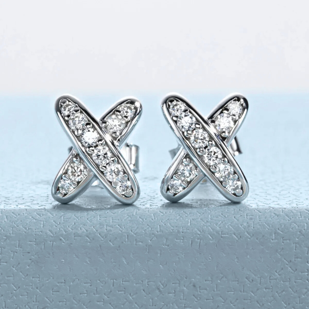 Brinco Prata 925 Moissanite Cruzada