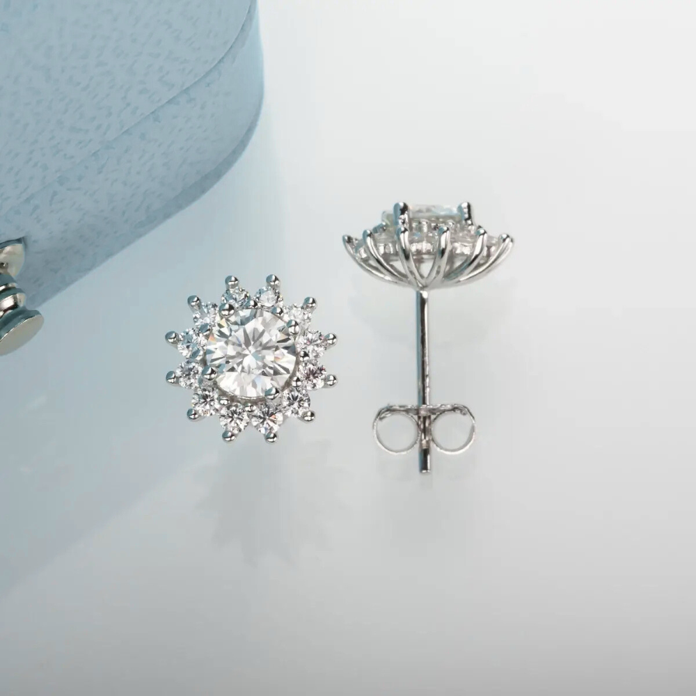 Brinco Prata 925 Moissanite Flor Cravejada