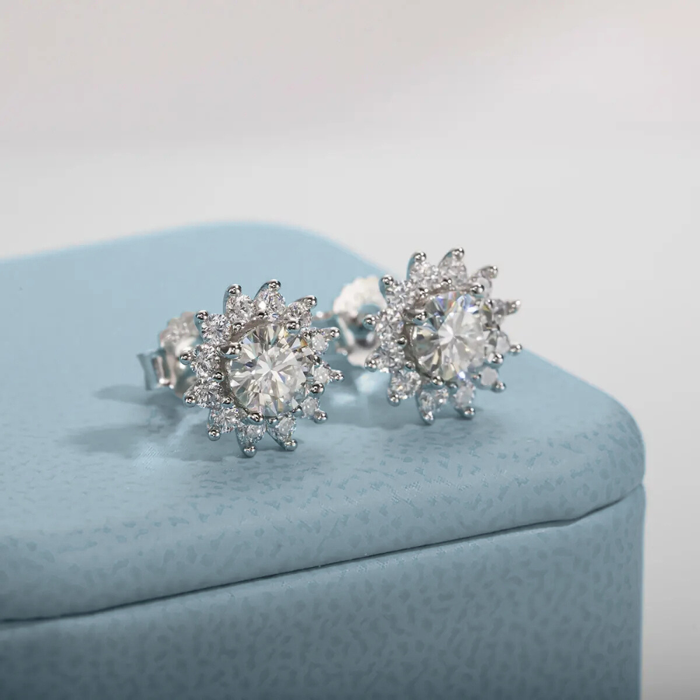 Brinco Prata 925 Moissanite Flor Cravejada