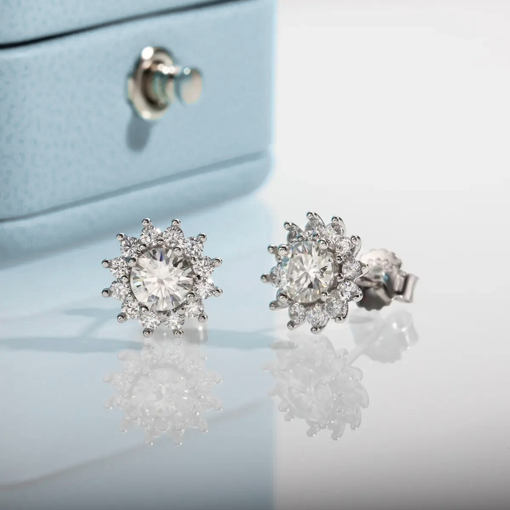 Brinco Prata 925 Moissanite Flor Cravejada