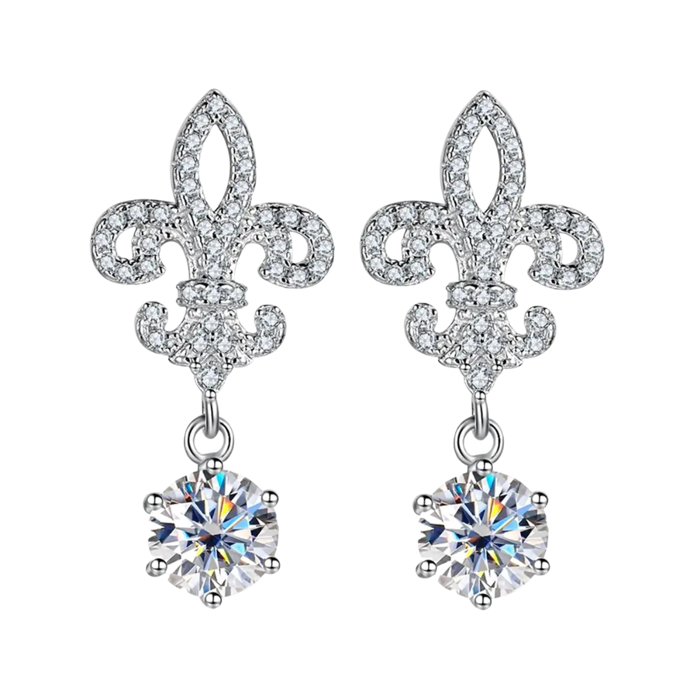 Brinco Prata 925 Moissanite Flor de Lis