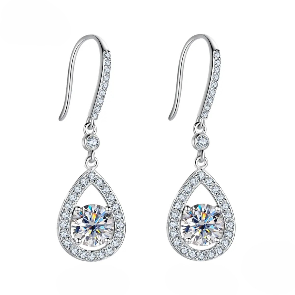 Brinco Prata 925 Moissanite Gota