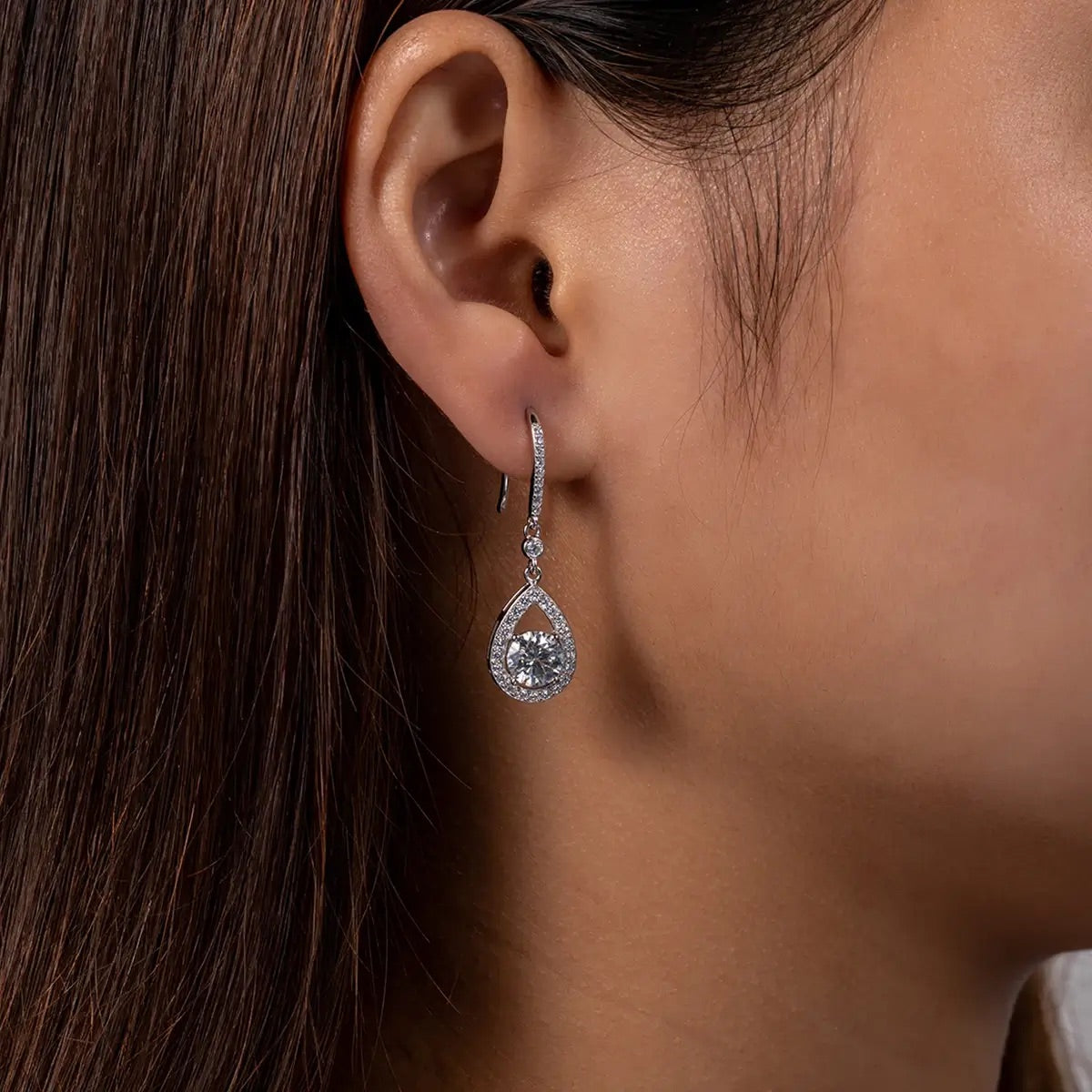 Brinco Prata 925 Moissanite Gota