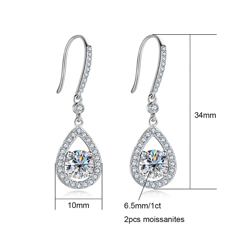Brinco Prata 925 Moissanite Gota