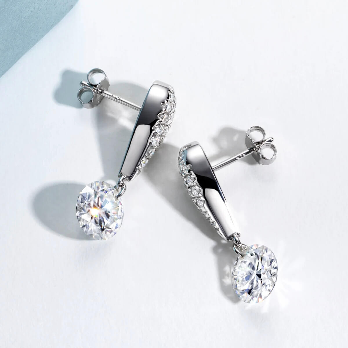 Brinco Prata 925 Moissanite Gota Cravejado