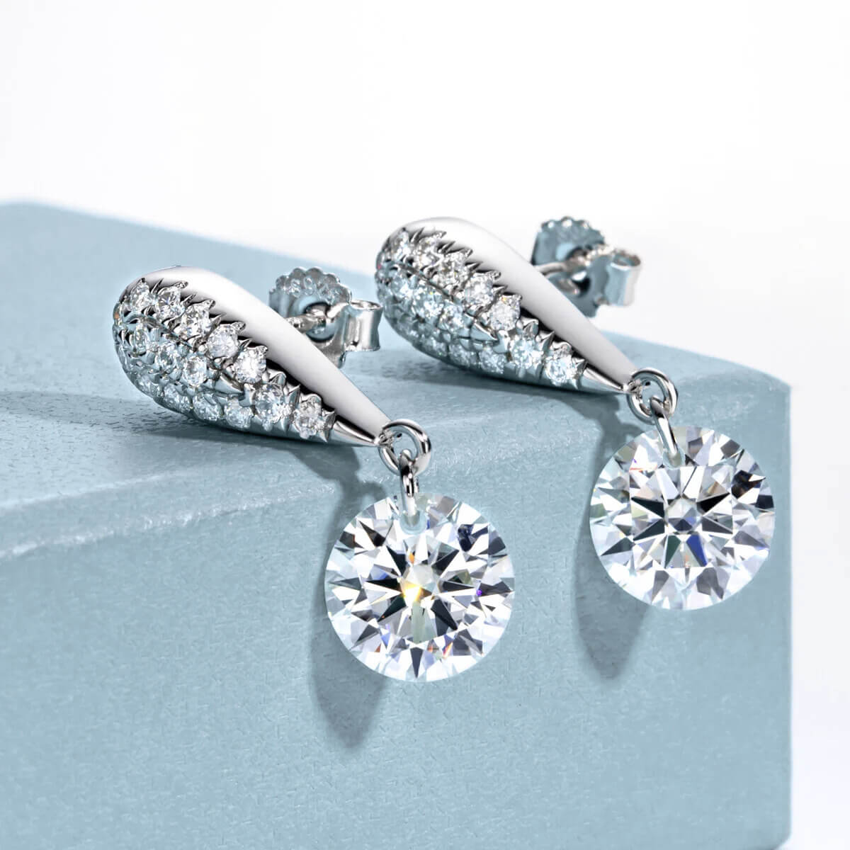 Brinco Prata 925 Moissanite Gota Cravejado