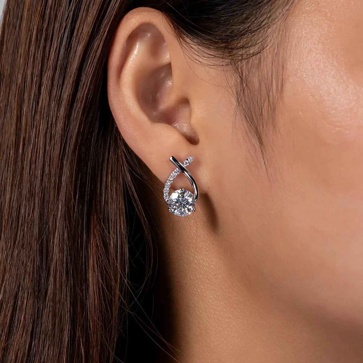 Brinco Prata 925 Moissanite Gota Trançada