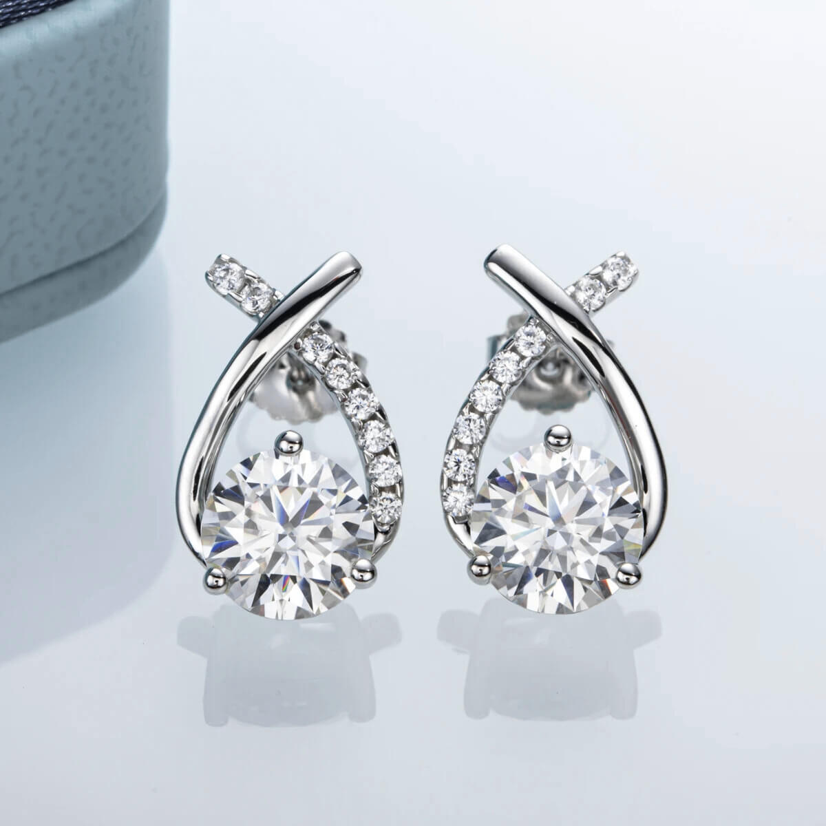 Brinco Prata 925 Moissanite Gota Trançada