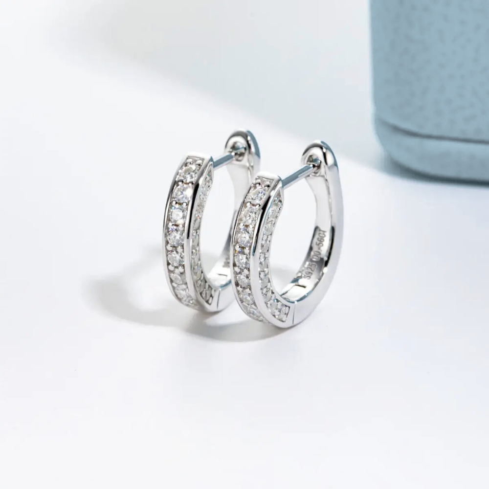 Brinco Prata 925 Moissanite Mini Argola Cravejada